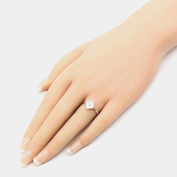 Pre Owned Van Cleef & Arpels Sweet Alhambra Diamond 18K White Gold Ring EU 53