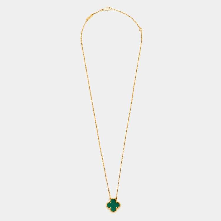 Pre Owned Van Cleef & Arpels Vintage Alhambra Malachite 18k Yellow Gold Necklace