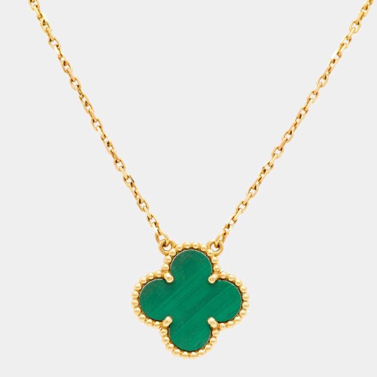 Pre Owned Van Cleef & Arpels Vintage Alhambra Malachite 18k Yellow Gold Necklace