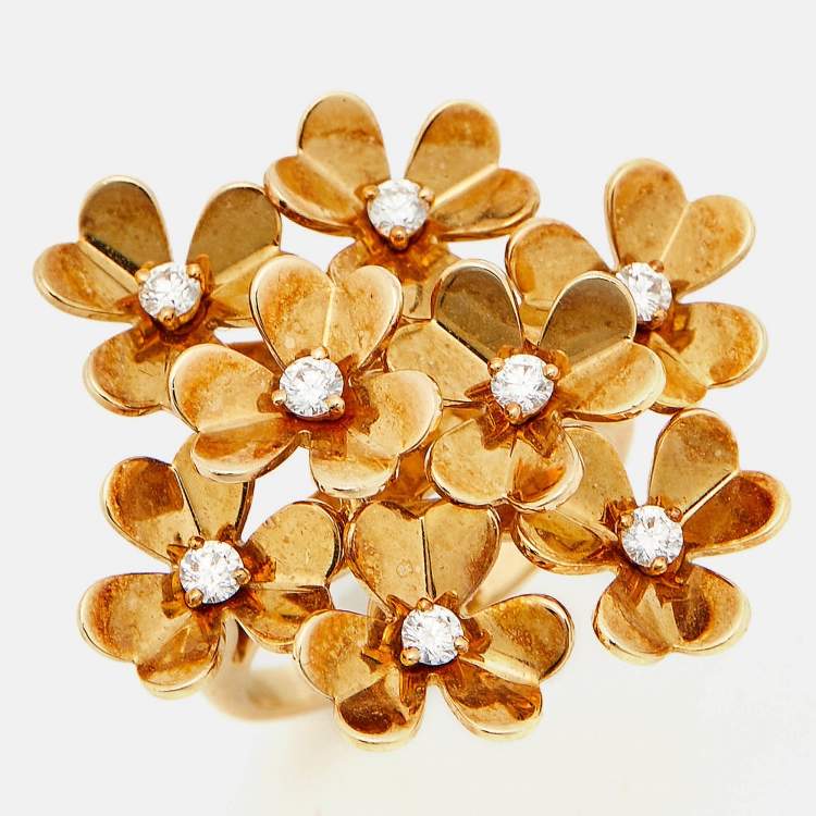 Pre Owned Van Cleef & Arpels Frivole 8 Flowers Diamonds 18k Yellow Gold Ring Size 54