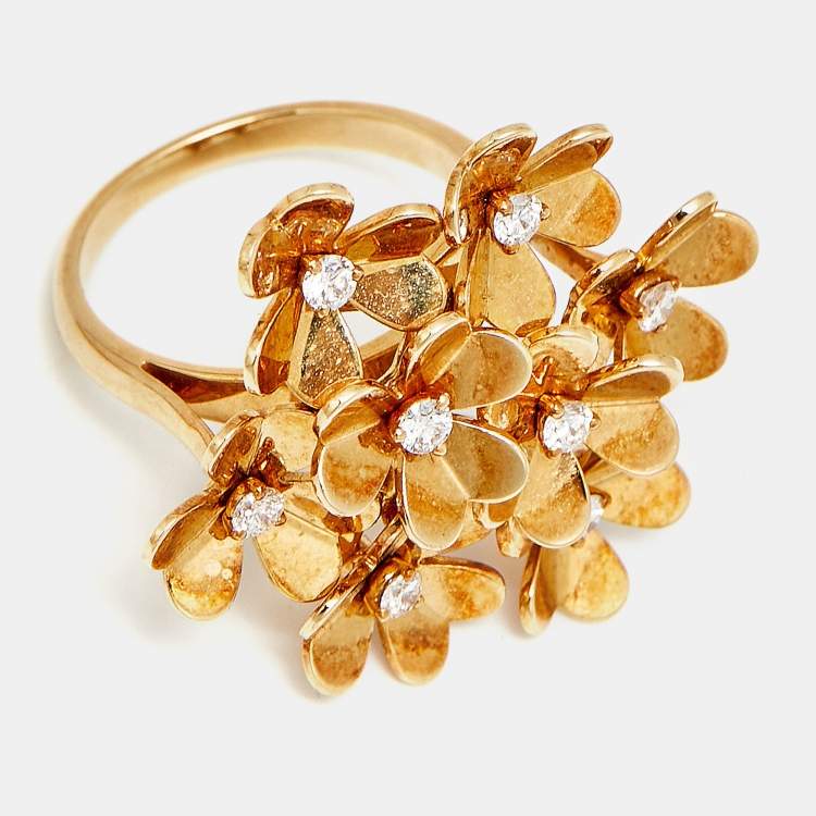 Pre Owned Van Cleef & Arpels Frivole 8 Flowers Diamonds 18k Yellow Gold Ring Size 54