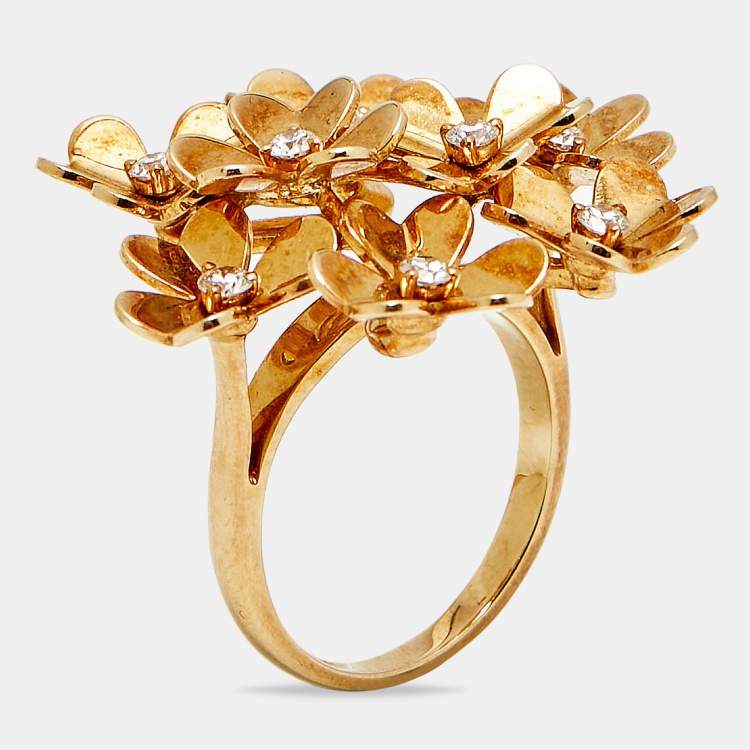Pre Owned Van Cleef & Arpels Frivole 8 Flowers Diamonds 18k Yellow Gold Ring Size 54