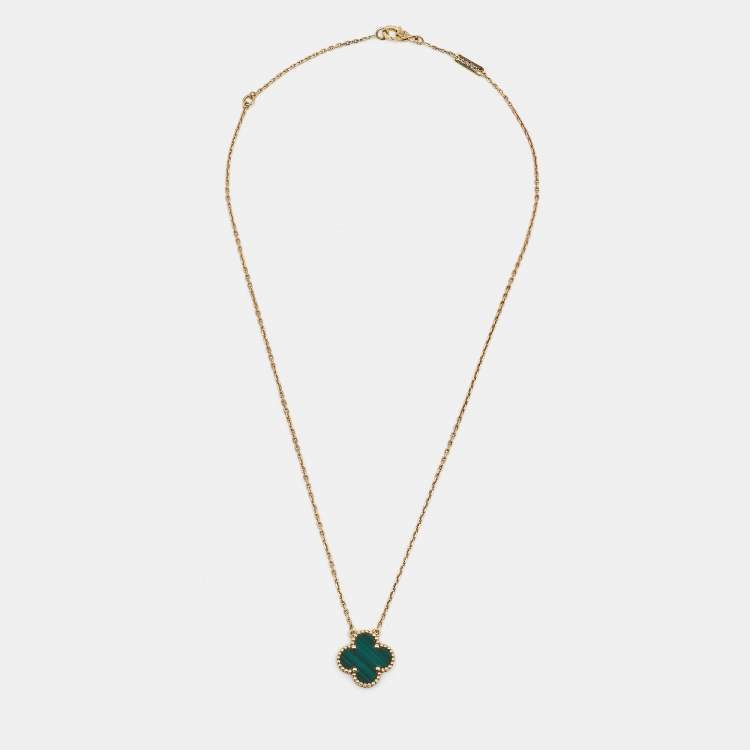 Pre Owned Van Cleef & Arpels Vintage Alhambra Malachite 18k Yellow Gold Necklace