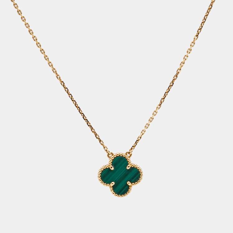 Pre Owned Van Cleef & Arpels Vintage Alhambra Malachite 18k Yellow Gold Necklace