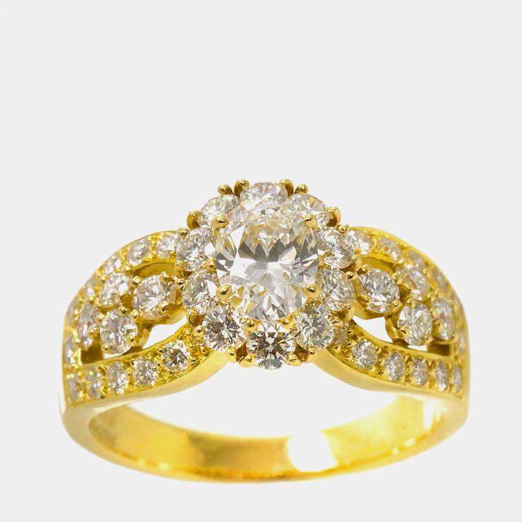 Pre Owned Van Cleef & Arpels 18K Yellow Gold Diamond Ring EU 57