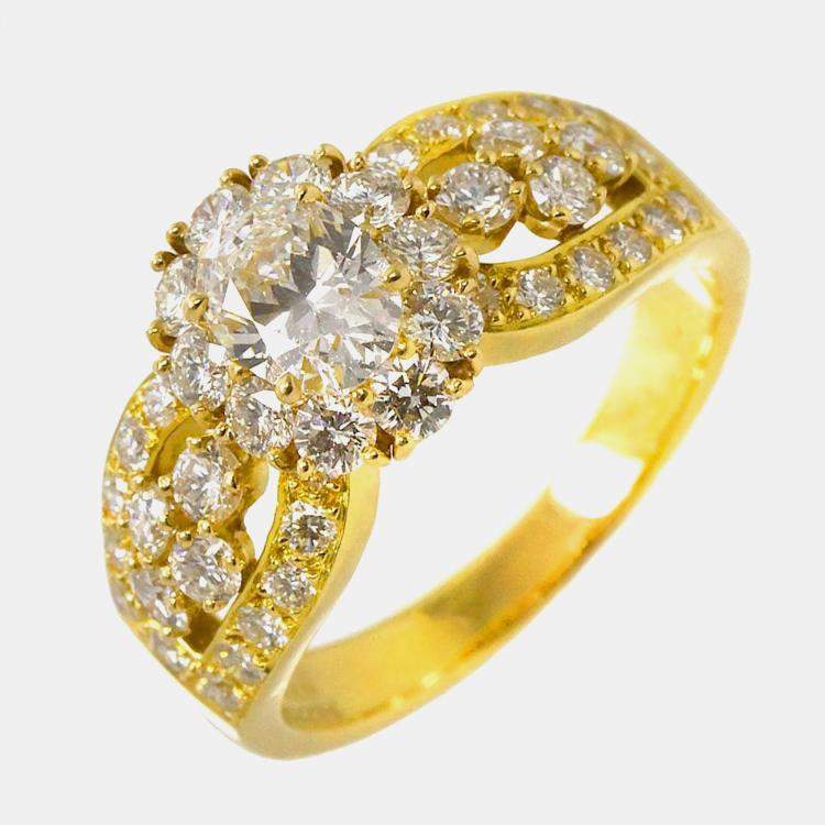 Pre Owned Van Cleef & Arpels 18K Yellow Gold Diamond Ring EU 57