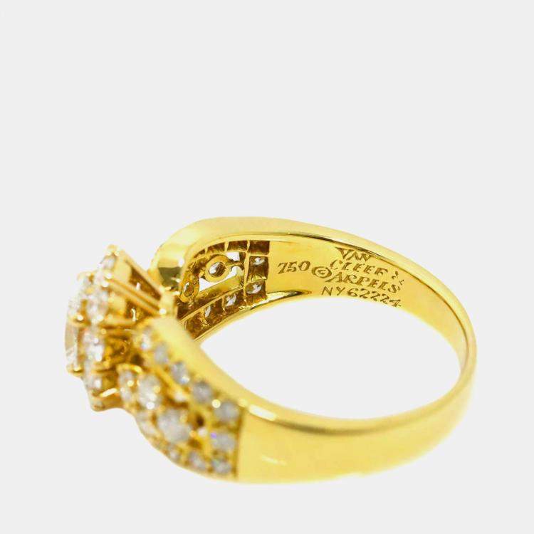 Pre Owned Van Cleef & Arpels 18K Yellow Gold Diamond Ring EU 57