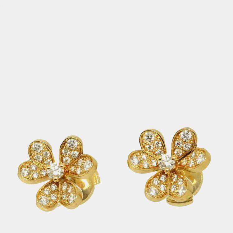 Pre Owned Van Cleef & Arpels Frivole Mini 18K Yellow Gold Diamond Earrings