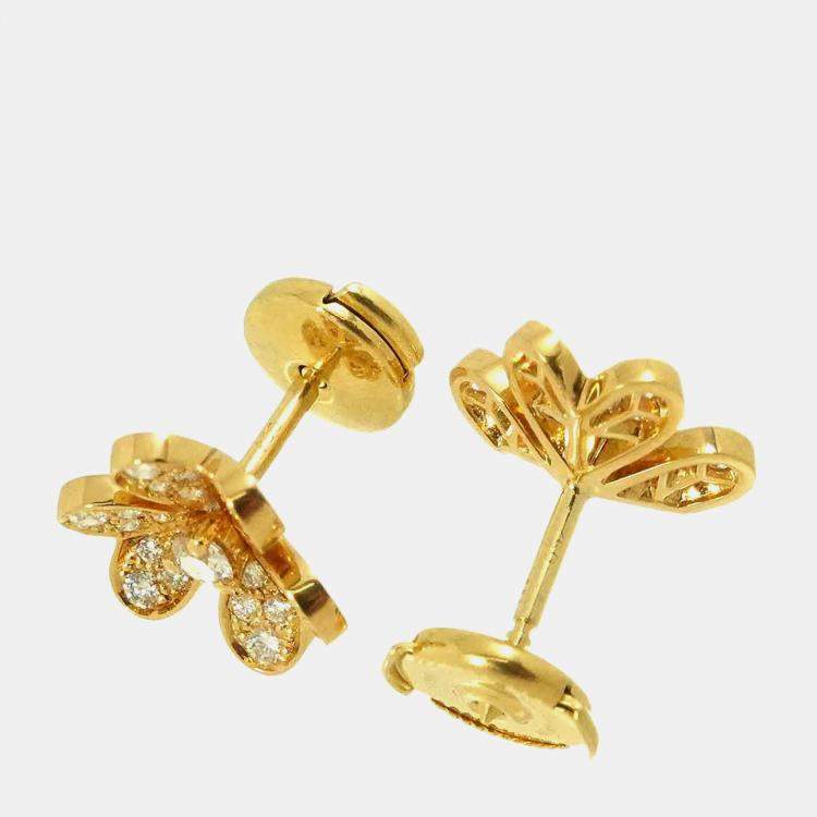 Pre Owned Van Cleef & Arpels Frivole Mini 18K Yellow Gold Diamond Earrings