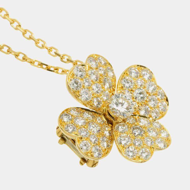 Pre Owned Van Cleef & Arpels Cosmos Medium 18K Yellow Gold Diamond Necklace Brooch
