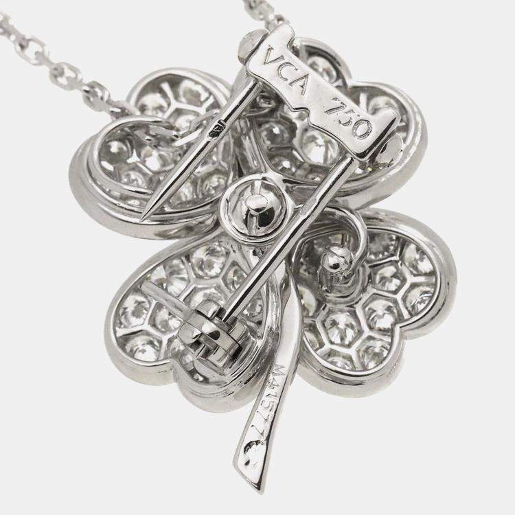 Pre Owned Van Cleef & Arpels Cosmos 18K White Gold Diamond Brooch Necklace