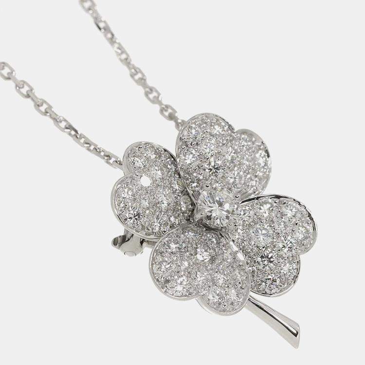 Pre Owned Van Cleef & Arpels Cosmos 18K White Gold Diamond Brooch Necklace