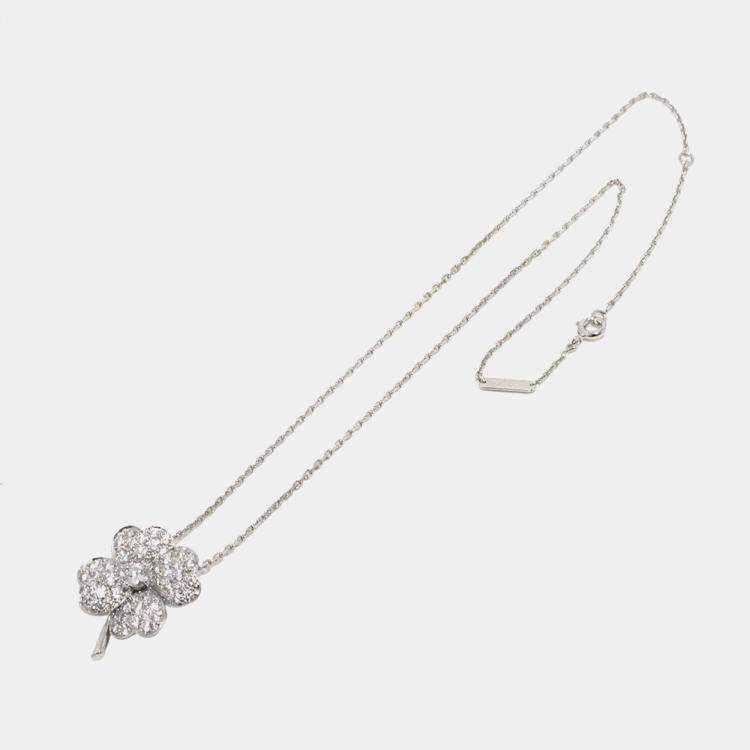 Pre Owned Van Cleef & Arpels Cosmos 18K White Gold Diamond Brooch Necklace