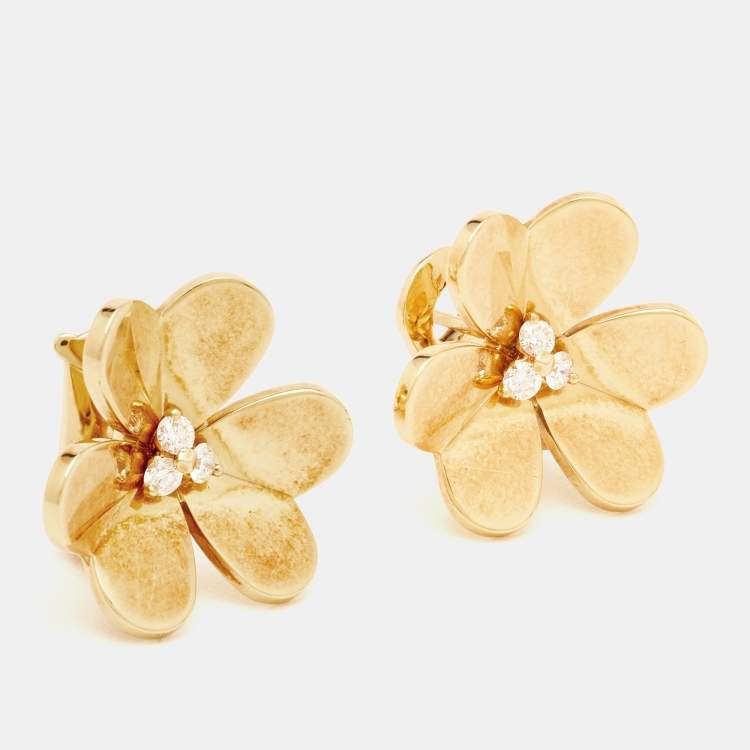 Pre Owned Van Cleef & Arpels Frivole Diamond 18k Yellow Gold Large Model Stud Earrings