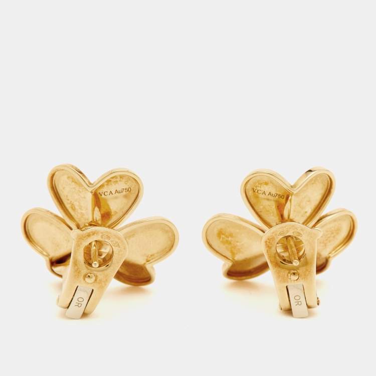 Pre Owned Van Cleef & Arpels Frivole Diamond 18k Yellow Gold Large Model Stud Earrings