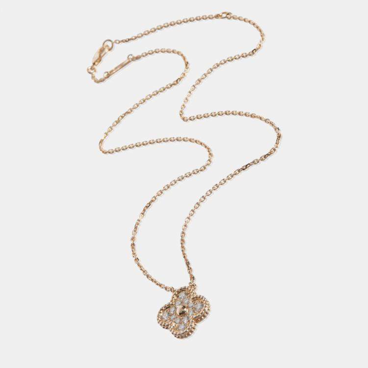 Pre Owned Van Cleef & Arpels Vintage Alhambra 18K Rose Gold and Diamond Pendant Necklace