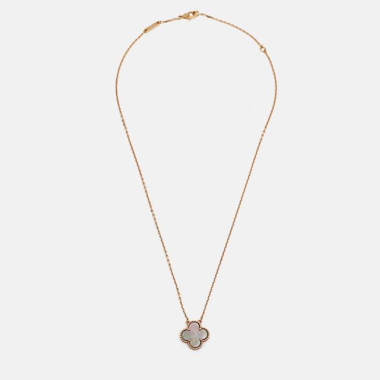 Pre Owned Van Cleef & Arpels Vintage Alhambra Grey Mother of Pearl 18k Rose Gold Necklace