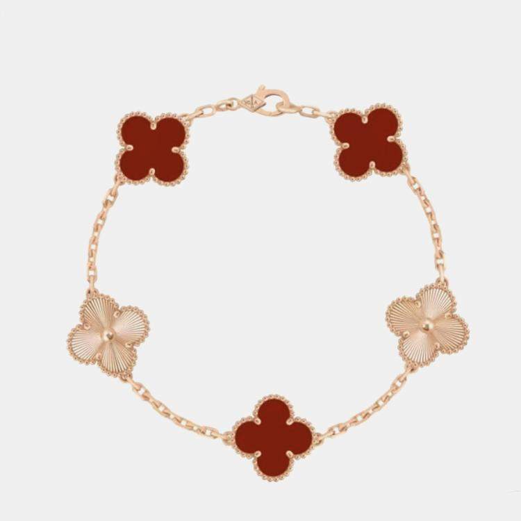 Pre Owned Van Cleef & Arpels Alhambra Five Motif Bracelet Carnelian