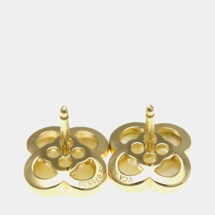 Pre Owned Van Cleef & Arpels Pure Alhambra 18K Yellow Gold and Mother of Pearl Earrings