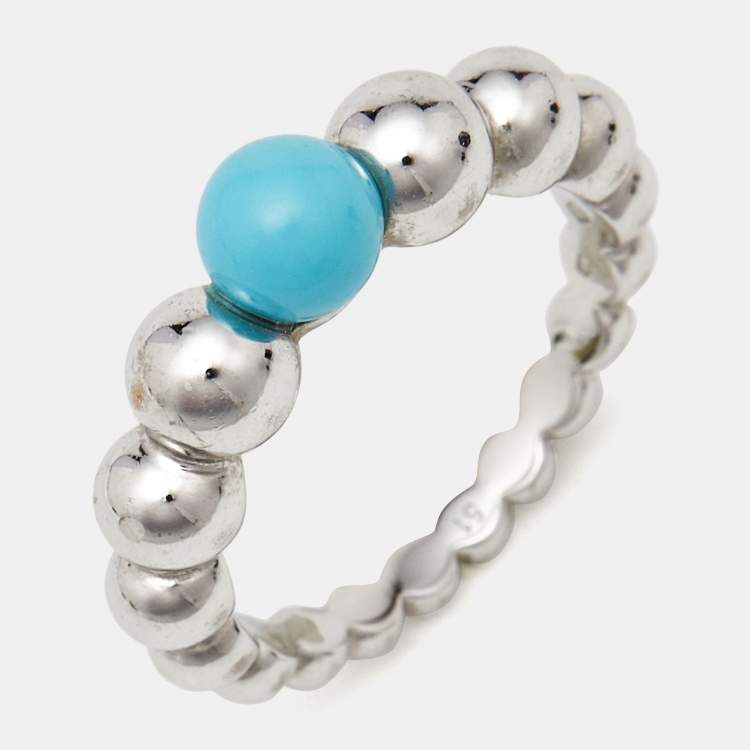 Pre Owned Van Cleef & Arpels Perlee Couleurs Variation Turquoise 18k White Gold Ring Size 51