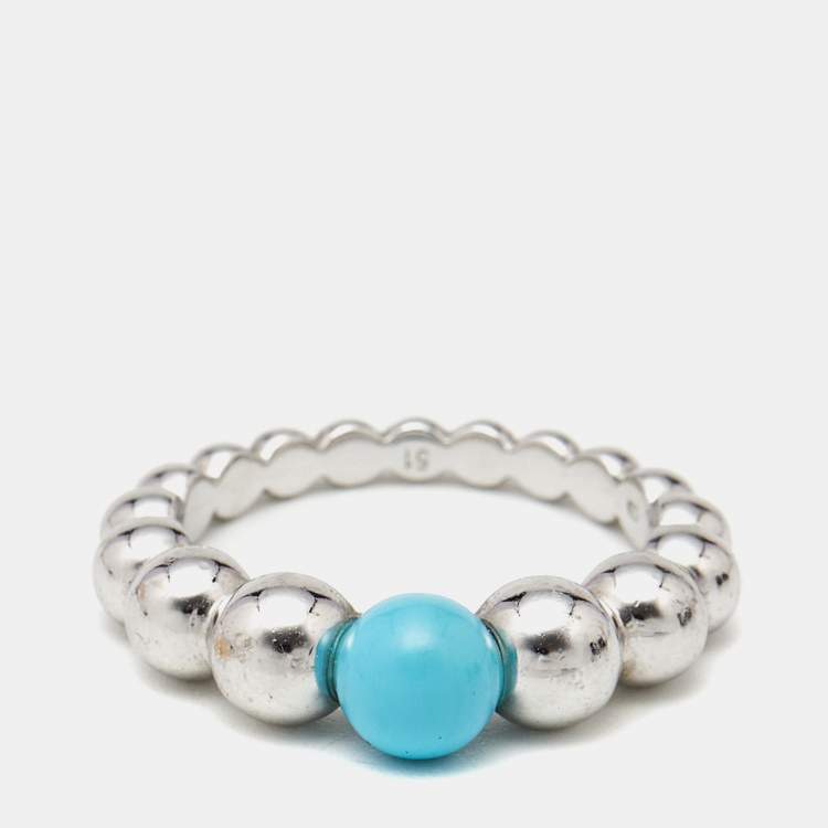 Pre Owned Van Cleef & Arpels Perlee Couleurs Variation Turquoise 18k White Gold Ring Size 51