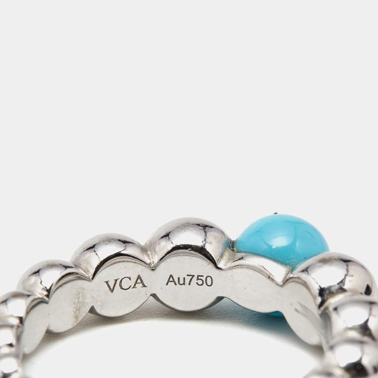 Pre Owned Van Cleef & Arpels Perlee Couleurs Variation Turquoise 18k White Gold Ring Size 51