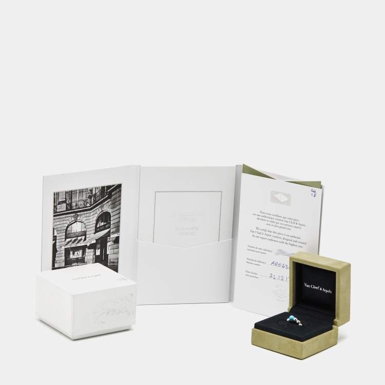 Pre Owned Van Cleef & Arpels Perlee Couleurs Variation Turquoise 18k White Gold Ring Size 51