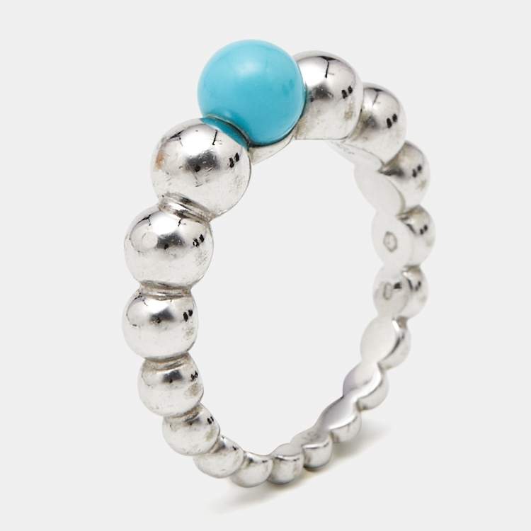 Pre Owned Van Cleef & Arpels Perlee Couleurs Variation Turquoise 18k White Gold Ring Size 51