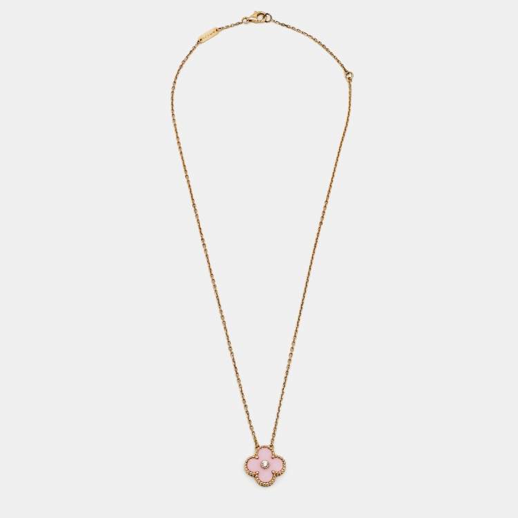 Pre Owned Van Cleef & Arpels Vintage Alhambra Diamond Porcelain Limited Edition Rose Gold Necklace