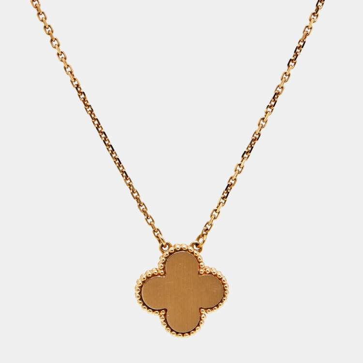 Pre Owned Van Cleef & Arpels Vintage Alhambra Diamond Porcelain Limited Edition Rose Gold Necklace