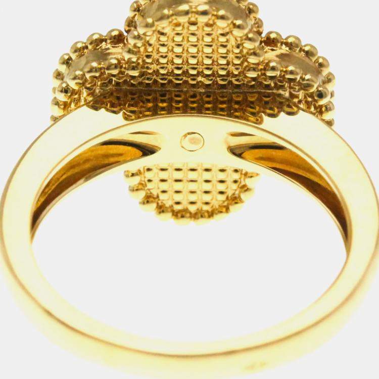 Pre Owned Van Cleef & Arpels Vintage Alhambra 18K Yellow Gold, Diamond, Mother of Pearl Ring EU 50