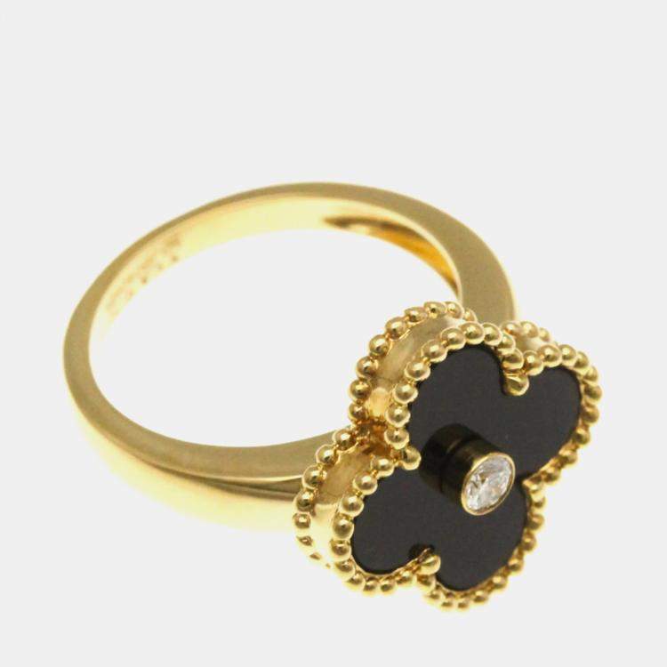 Pre Owned Van Cleef & Arpels Vintage Alhambra 18K Yellow Gold, Diamond, Mother of Pearl Ring EU 50