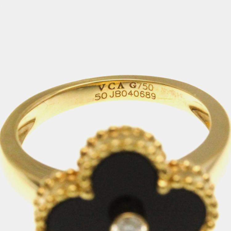 Pre Owned Van Cleef & Arpels Vintage Alhambra 18K Yellow Gold, Diamond, Mother of Pearl Ring EU 50