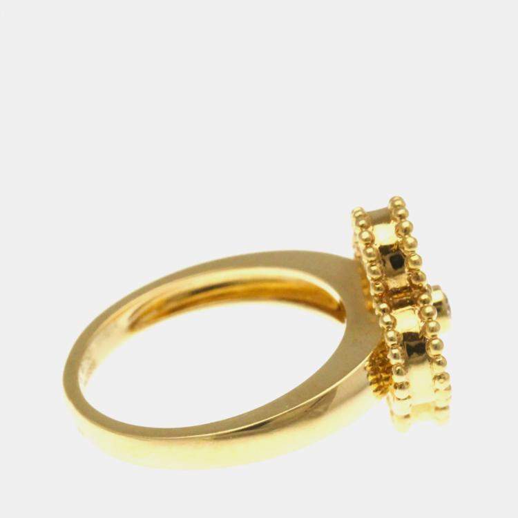 Pre Owned Van Cleef & Arpels Vintage Alhambra 18K Yellow Gold, Diamond, Mother of Pearl Ring EU 50