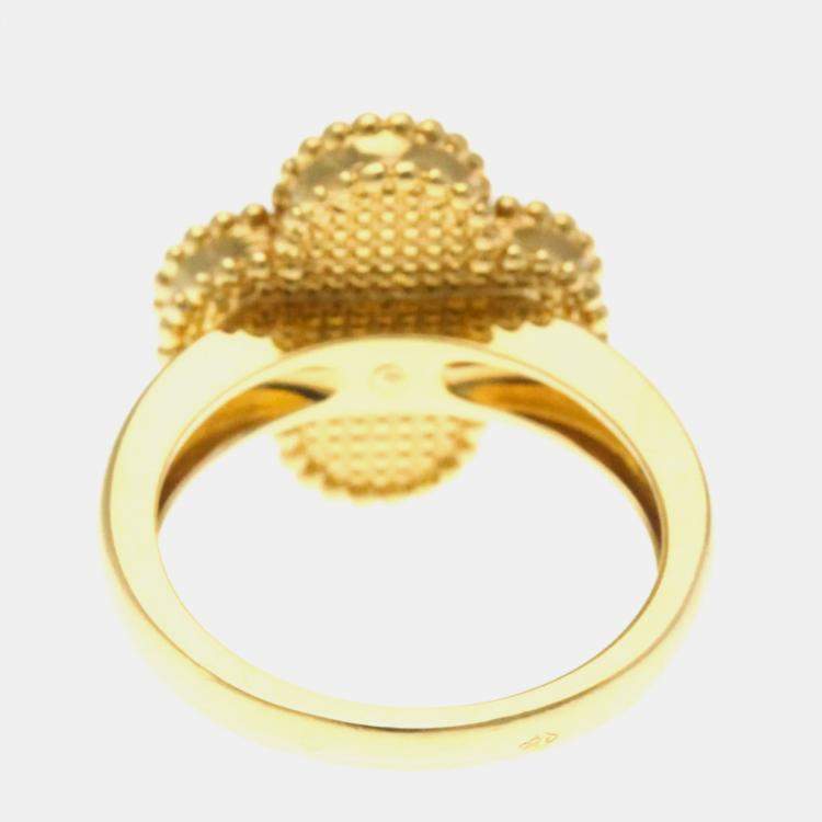 Pre Owned Van Cleef & Arpels Vintage Alhambra 18K Yellow Gold, Diamond, Mother of Pearl Ring EU 50