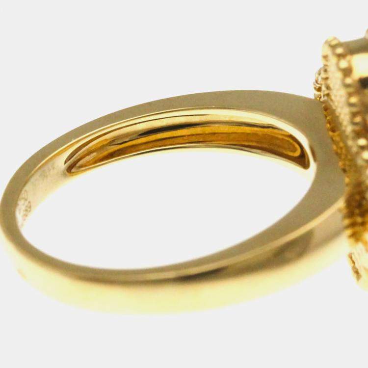 Pre Owned Van Cleef & Arpels Vintage Alhambra 18K Yellow Gold, Diamond, Mother of Pearl Ring EU 50