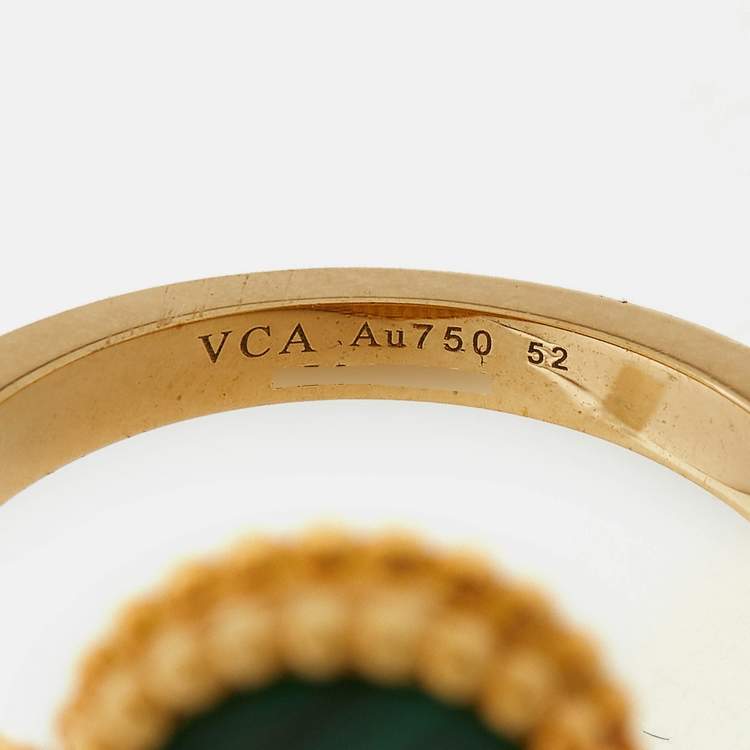 Pre Owned Van Cleef & Arpels Magic Alhambra Malachite 18k Yellow Gold Ring Size 52