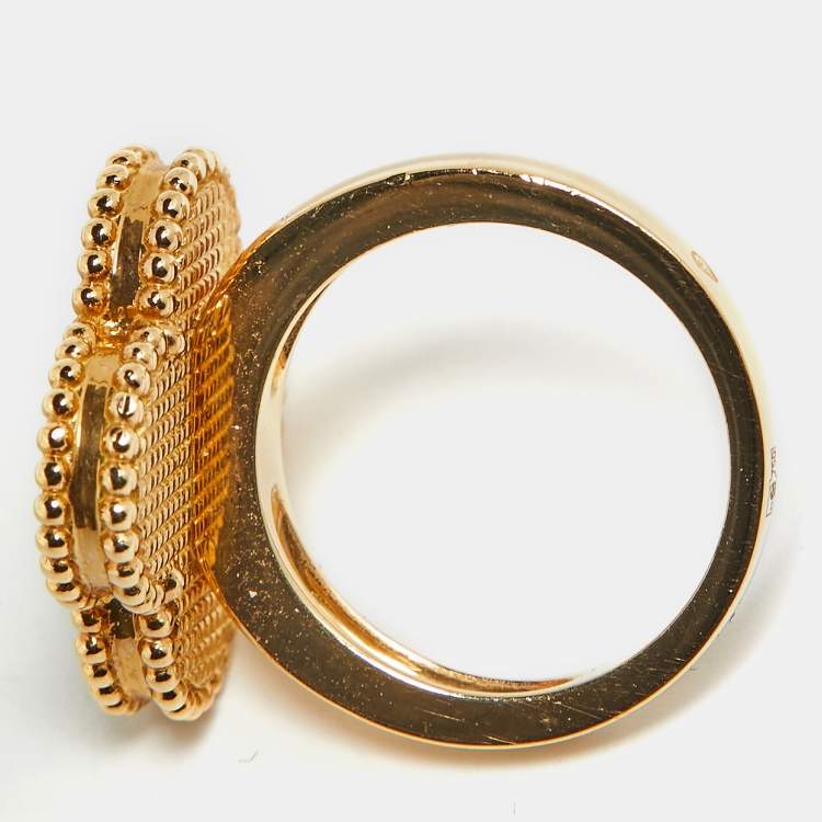 Pre Owned Van Cleef & Arpels Magic Alhambra Malachite 18k Yellow Gold Ring Size 52