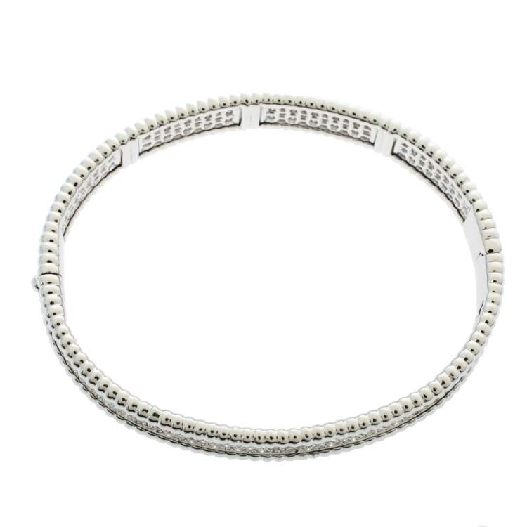 Pre Owned Van Cleef & Arpels Perlée Diamond 3 Row 18K White Gold Bracelet M