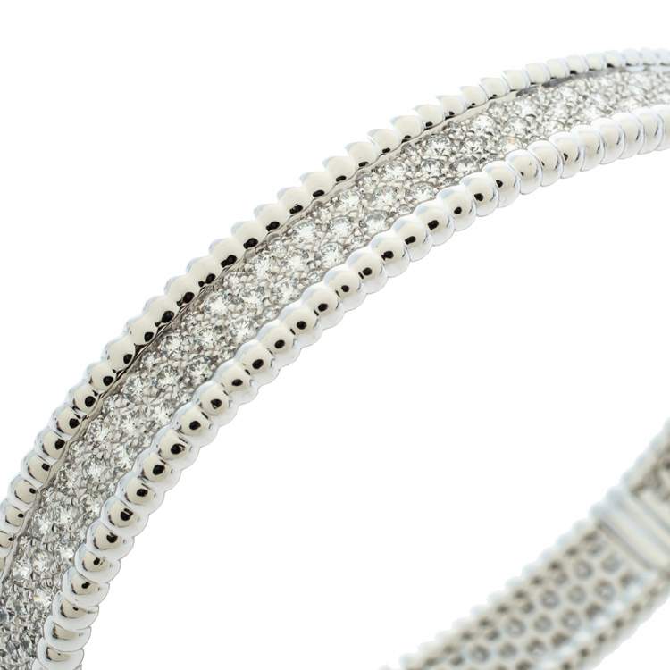 Pre Owned Van Cleef & Arpels Perlée Diamond 3 Row 18K White Gold Bracelet M