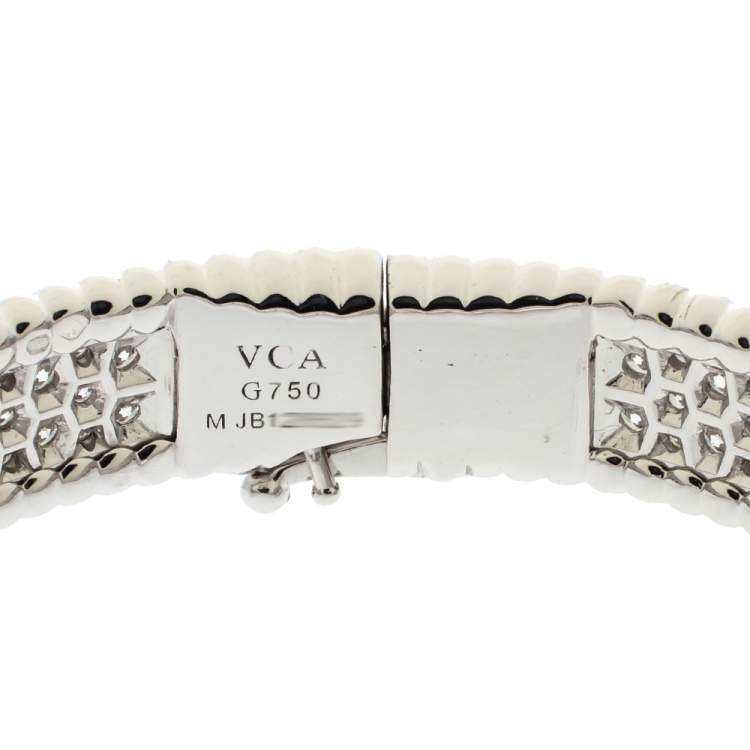 Pre Owned Van Cleef & Arpels Perlée Diamond 3 Row 18K White Gold Bracelet M
