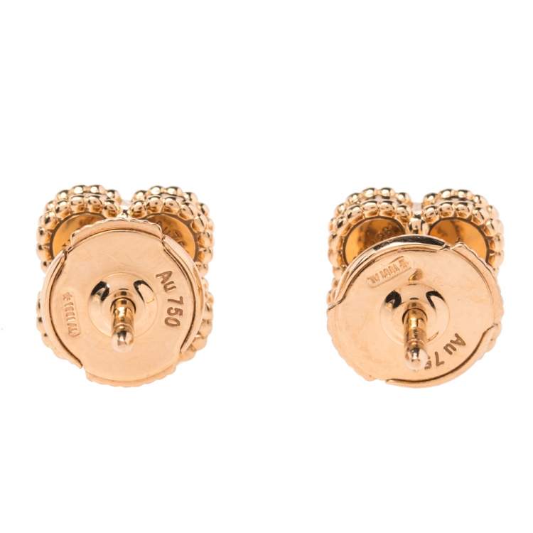 Pre Owned Van Cleef & Arpels Sweet Alhambra Carnelian 18K Rose Gold Stud Earrings