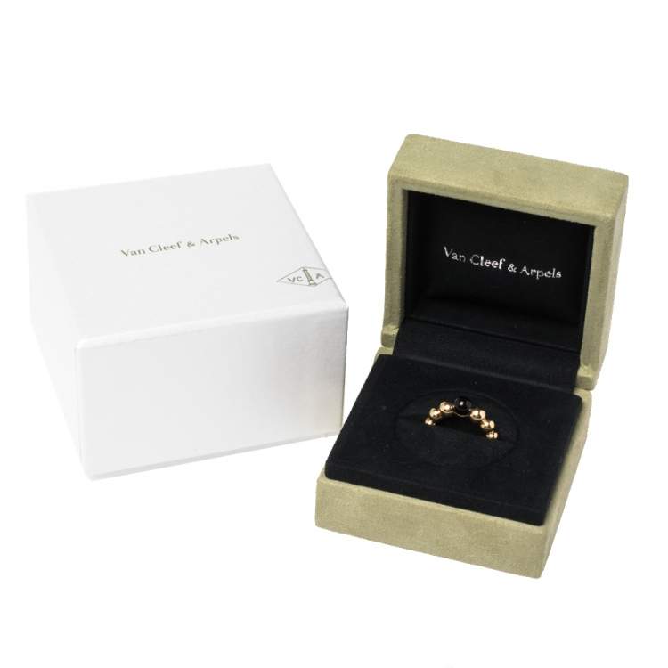 Pre Owned Van Cleef & Arpels Perlee Couleurs Onyx 18K Yellow Gold Variation Ring 52