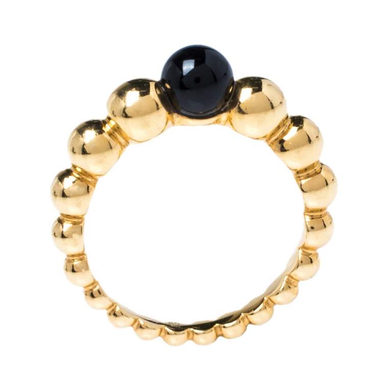 Pre Owned Van Cleef & Arpels Perlee Couleurs Onyx 18K Yellow Gold Variation Ring 52