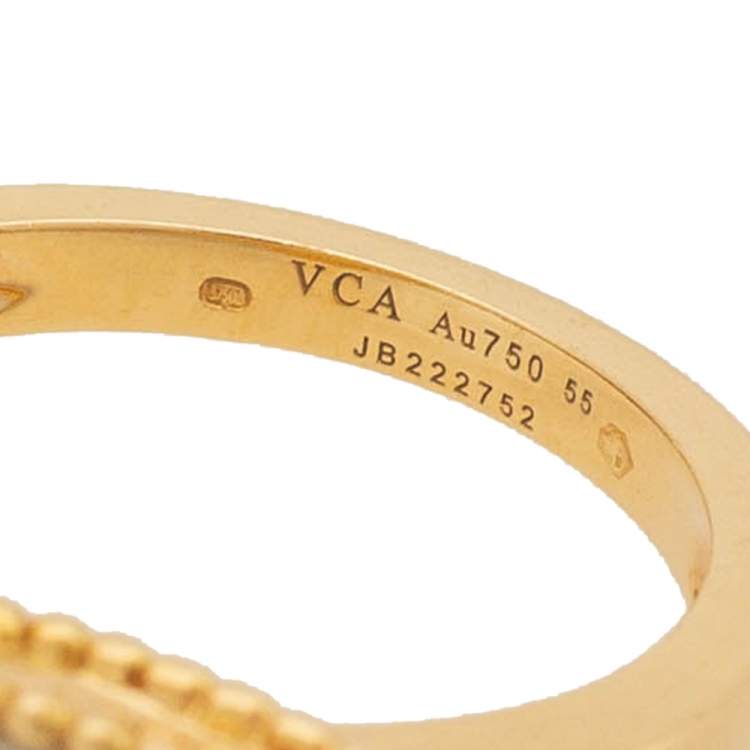 Pre Owned Van Cleef & Arpels Lucky Alhambra Butterfly Motif Mother of Pearl 18K Yellow Gold Ring Size 55