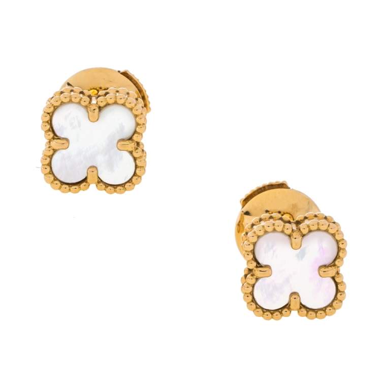 Pre Owned Van Cleef & Arpels Sweet Alhambra Mother of Pearl 18K Yellow Gold Stud Earrings