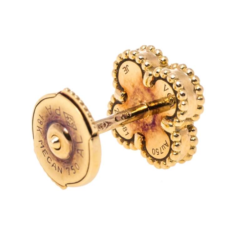 Pre Owned Van Cleef & Arpels Sweet Alhambra Mother of Pearl 18K Yellow Gold Stud Earrings