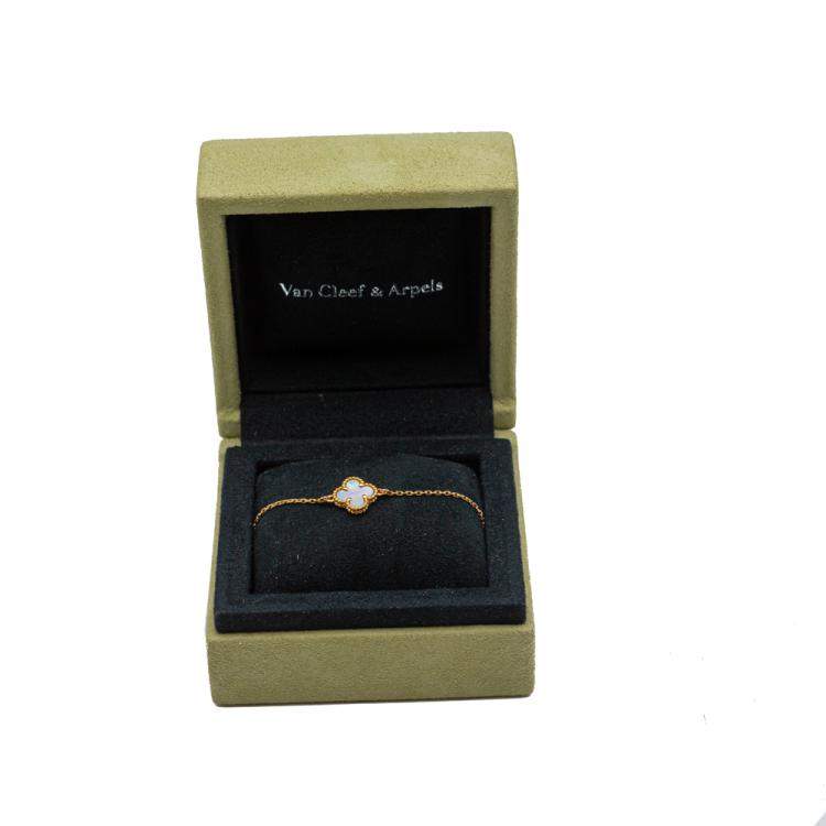 Pre Owned Van Cleef & Arpels Sweeet Alhambra Mother of Pearl Yellow Gold Bracelet Size 16