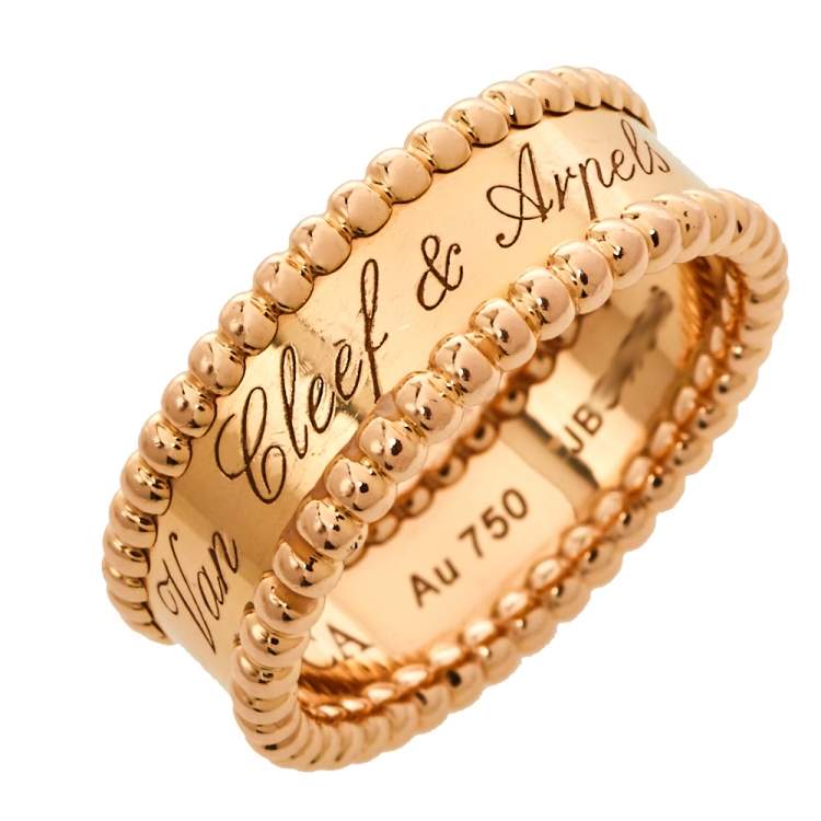 Pre Owned Van Cleef & Arpels Perlee Signature 18K Rose Gold Band Ring Size 59