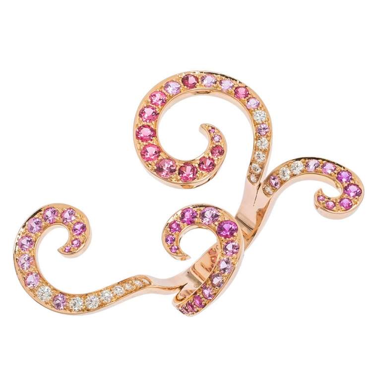 Pre Owned Van Cleef & Arpels Oiseaux de Paradis Between The Finger Multi Gemstone 18K Rose Gold Ring